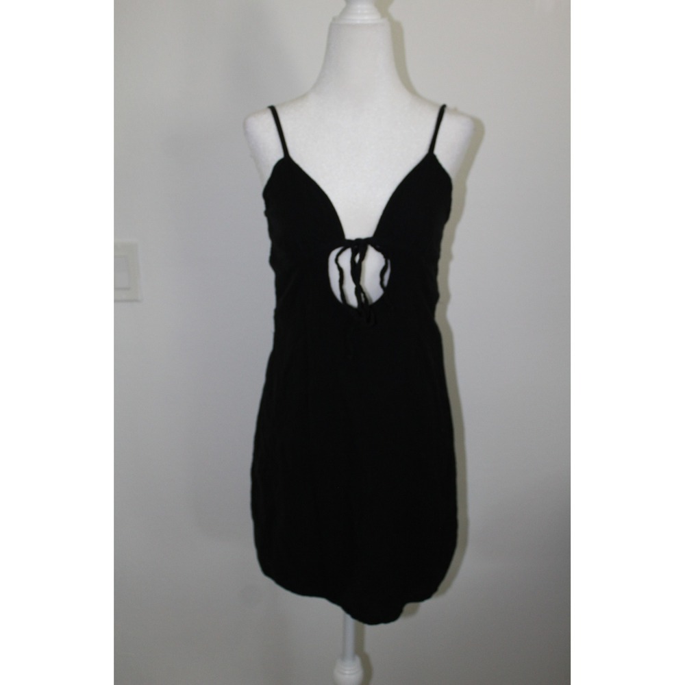 Blanco by Nature Black Cotton Cutout Tie Front Mini Dress Small Sleeveless Boho